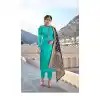 Aqua Green Color Satin Georgette Party Wear Churidar Salwar Kameez