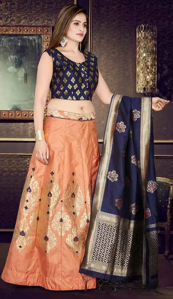 Orange Color Banarasi Jacquard Designer Readymade Lehenga Choli - 570571169