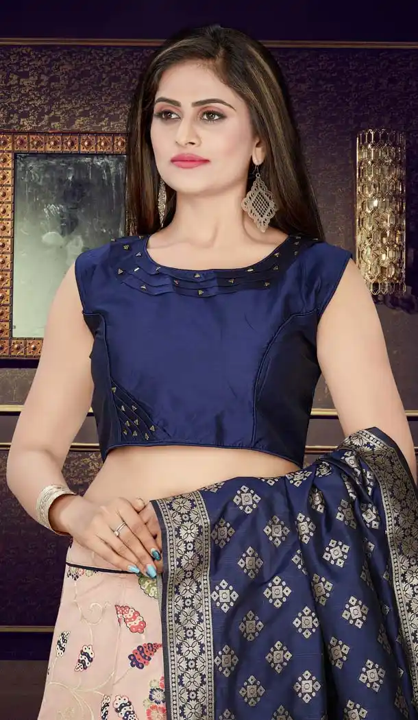 Cobalt Rose Pink Color Banarasi Jacquard Designer Readymade Lehenga Choli - 570571170