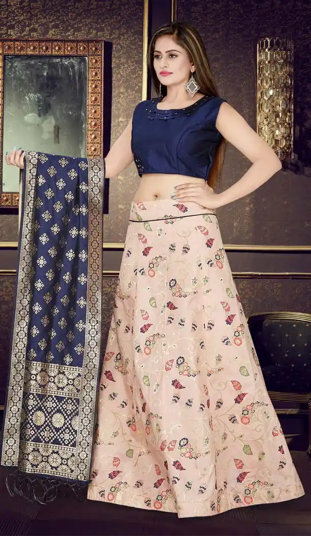Cobalt Rose Pink Color Banarasi Jacquard Designer Readymade Lehenga Choli - 570571170