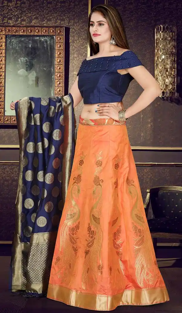 Orange Color Banarasi Jacquard Designer Readymade Lehenga Choli - 570571171