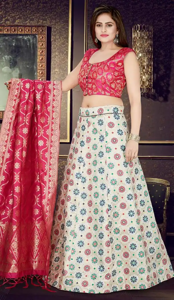 Off White Color Banarasi Jacquard Designer Readymade Lehenga Choli - 570571172