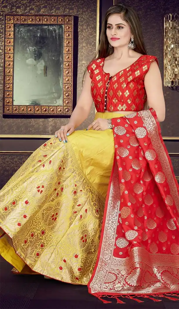 Yellow Color Banarasi Jacquard Designer Readymade Lehenga Choli - 570571173