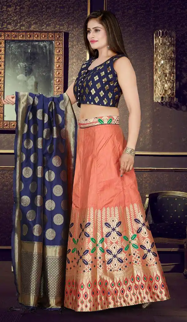 Beauty in Orange Color Banarasi Jacquard Designer Readymade Lehenga Choli - 570571174