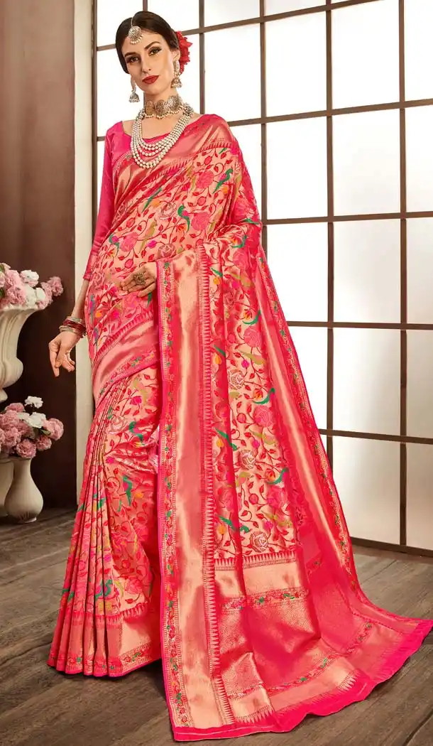 Vivacious Pink Color Banarasi Silk Designer Wedding Saree Blouse - 576971847
