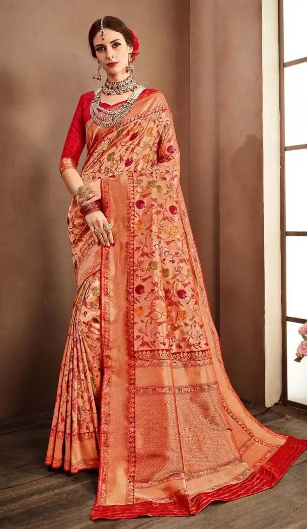 Elegant Red Color Banarasi Silk Designer Wedding Saree Blouse - 576971848