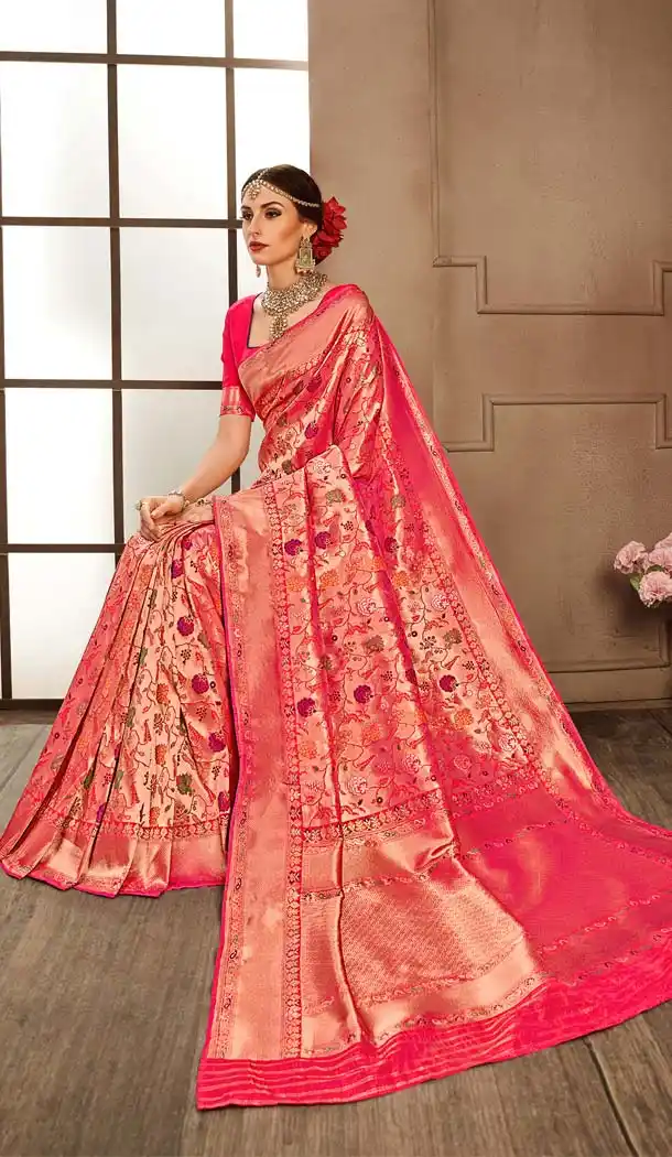 Tantalizing Pink Color Banarasi Silk Designer Wedding Saree Blouse - 576971849