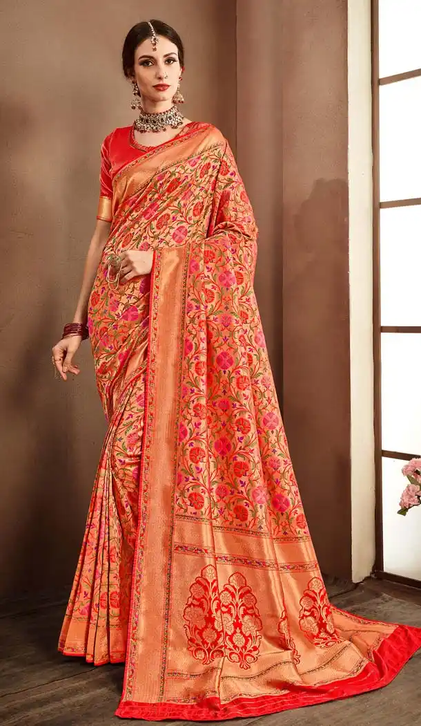 Marvelous Red Color Banarasi Silk Designer Wedding Saree Blouse - 576971850