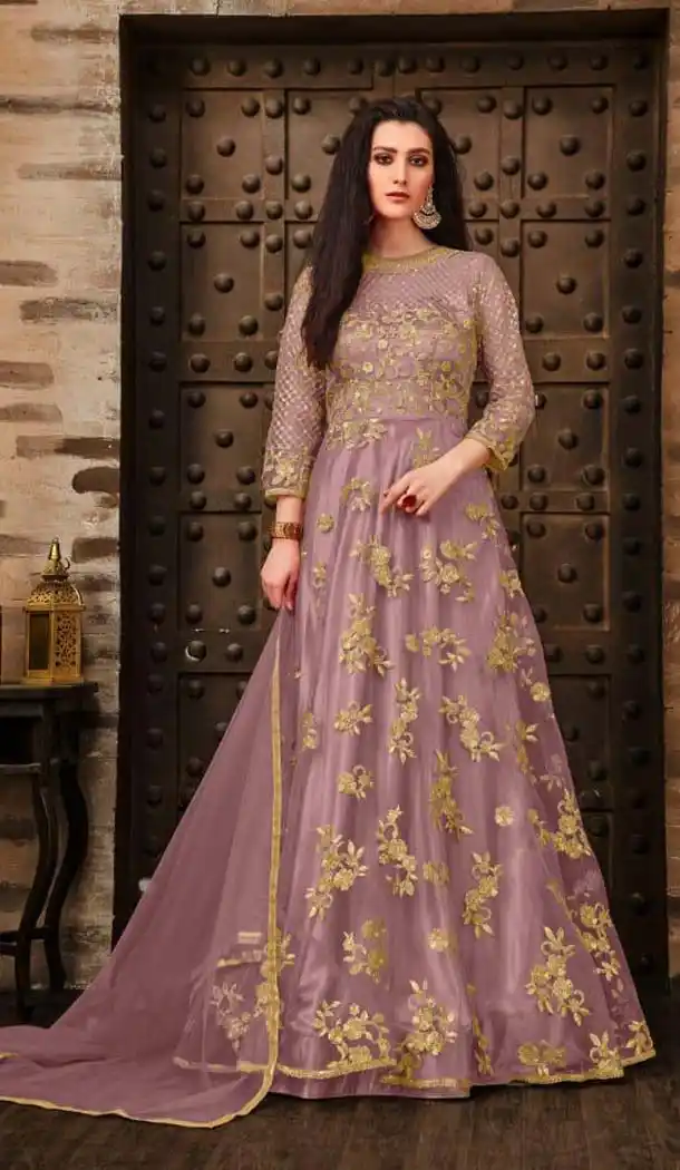 Light Purple Color Net Satin Designer Achkan Style Salwar Kameez - 578171983