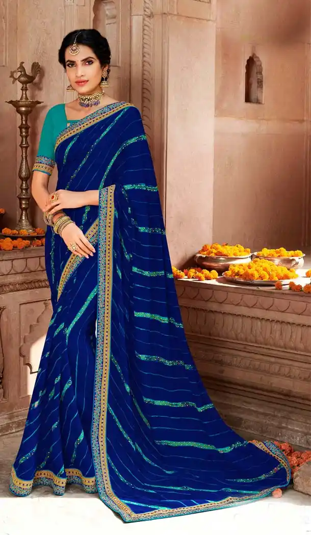 Vivacious Navy Blue Color Georgette Stunning Printed Bandhani Sarees - 578472009
