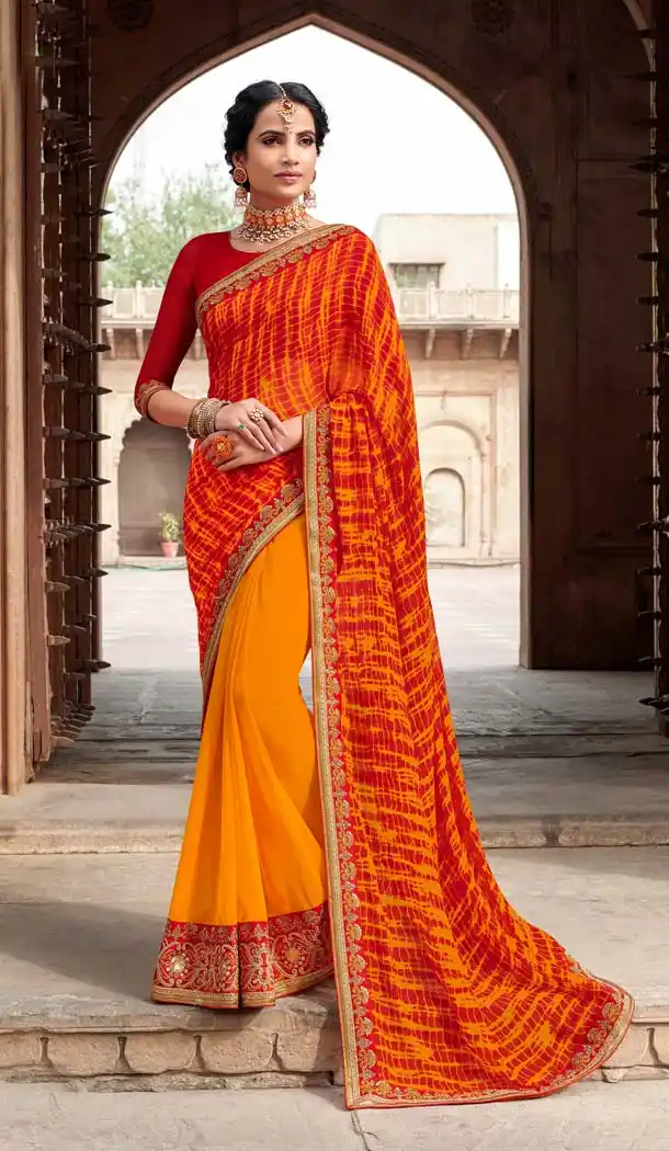 Chic MultiColor Georgette Stunning Printed Bandhani Sarees - 578472012