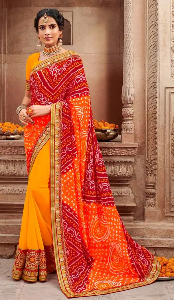 Ethnic MultiColor Georgette Stunning Printed Bandhani Sarees - 578472014