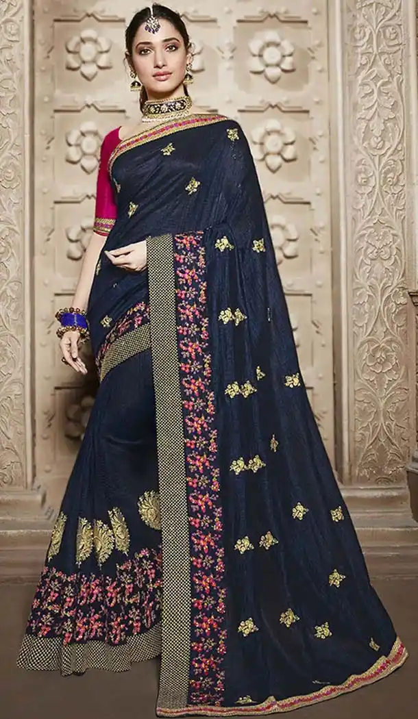 Navy Blue Color Traditional Wear Silk Tamannaah Bhatia Saree - 580172220