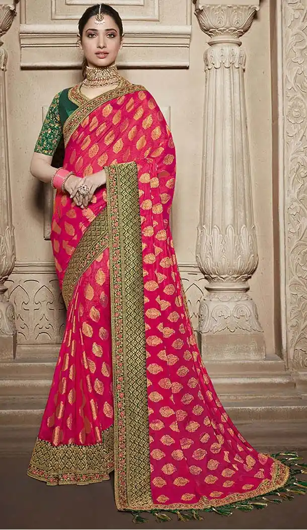 Chic Pink Color Traditional Wear Silk Tamannaah Bhatia Saree - 580172223