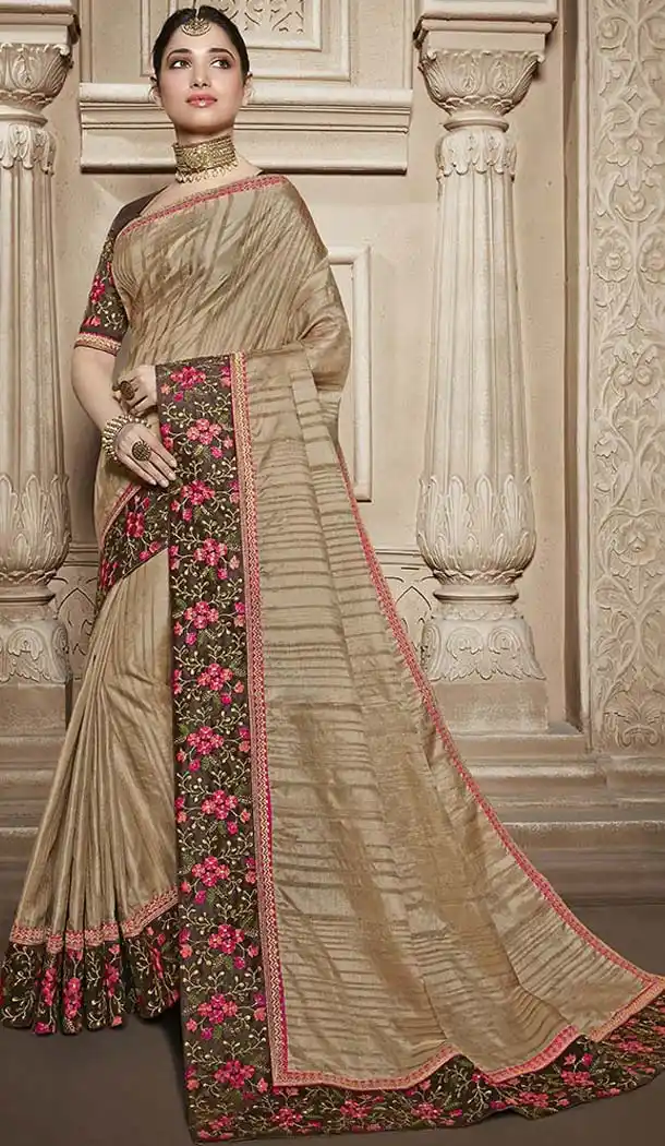 Tan Brown Color Traditional Wear Silk Tamannaah Bhatia Saree - 580172224