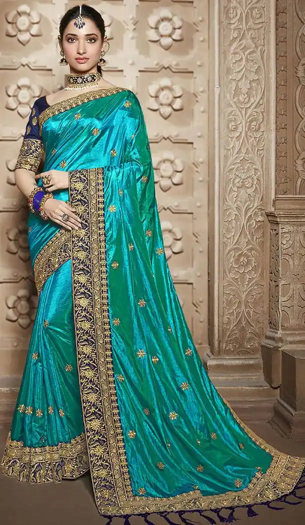 Turquoise Blue Color Traditional Wear Silk Tamannaah Bhatia Saree - 580172225