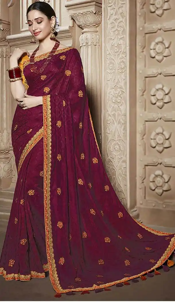 Maroon Color Traditional Wear Silk Tamannaah Bhatia Saree - 580172226