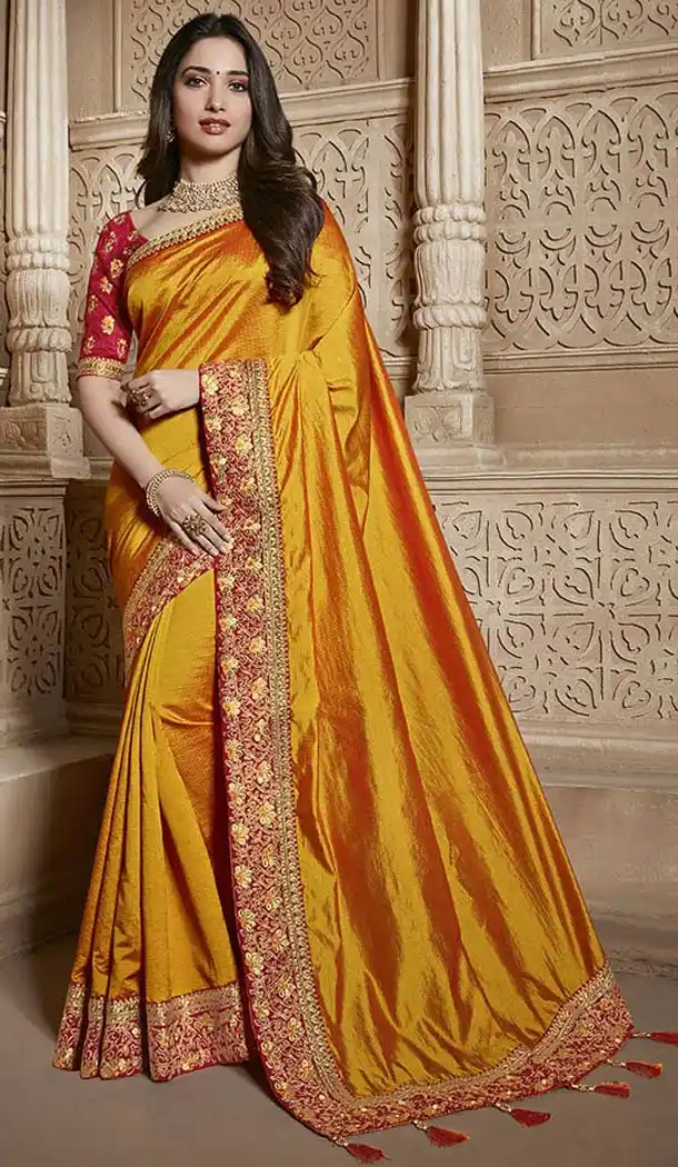 Stylish Orange Color Traditional Wear Silk Tamannaah Bhatia Saree - 580172231