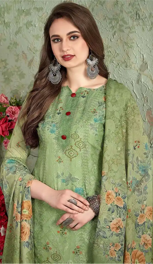 Marvelous Green Color Heavy Muslin Casual Wear Printed Salwar Suit - 580372259
