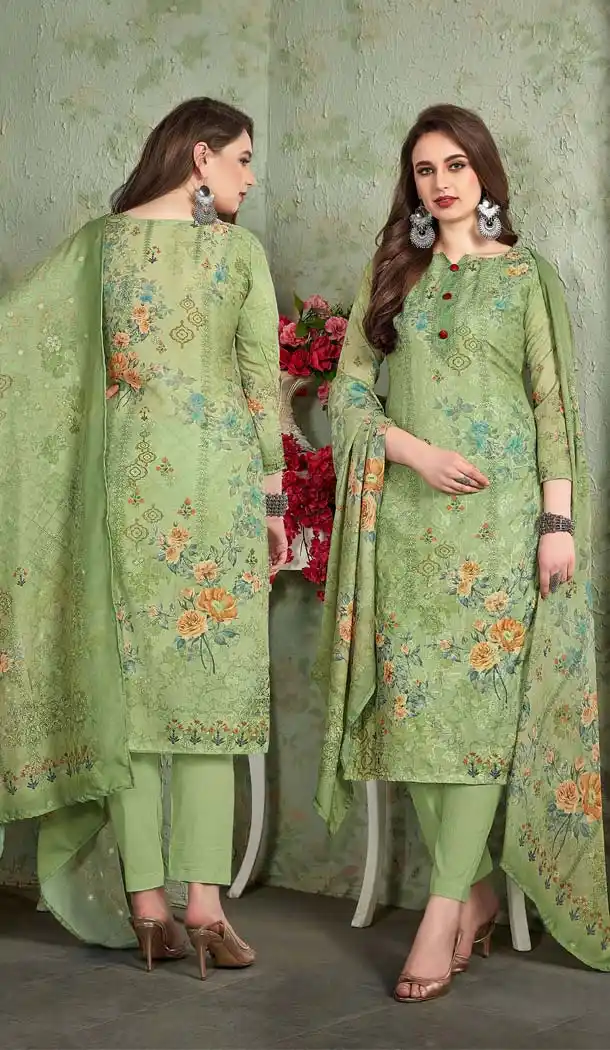 Marvelous Green Color Heavy Muslin Casual Wear Printed Salwar Suit - 580372259