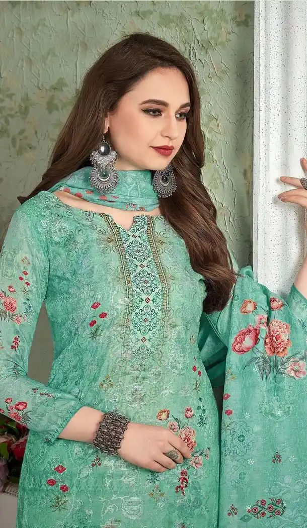 Sea Green Color Heavy Muslin Casual Wear Printed Salwar Suit - 580372261