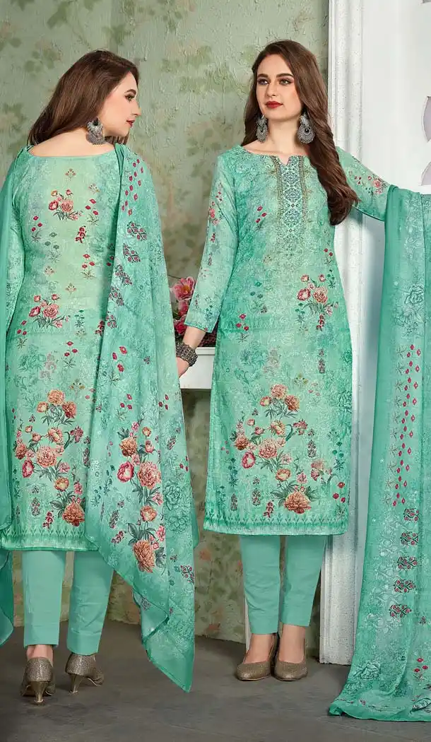 Sea Green Color Heavy Muslin Casual Wear Printed Salwar Suit - 580372261