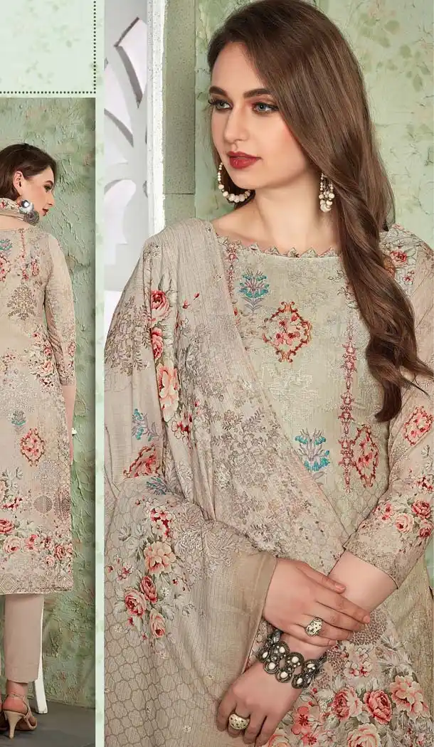Elegant Beige Color Heavy Muslin Casual Wear Printed Salwar Suit - 580372262