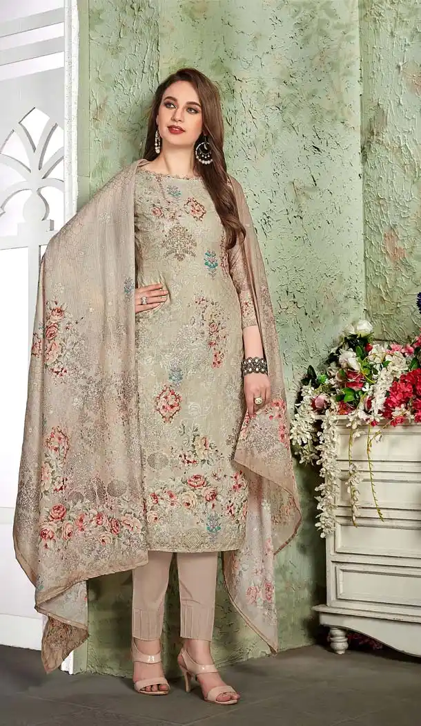 Elegant Beige Color Heavy Muslin Casual Wear Printed Salwar Suit - 580372262