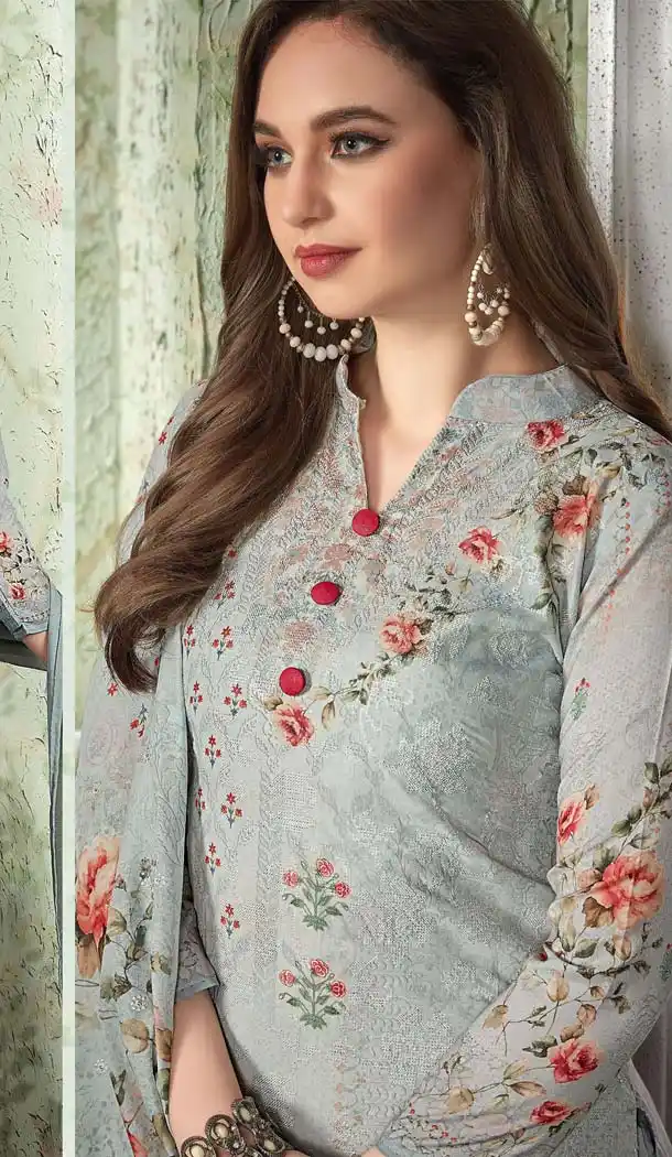 Elegant Grey Color Heavy Muslin Casual Wear Printed Salwar Suit - 580372264