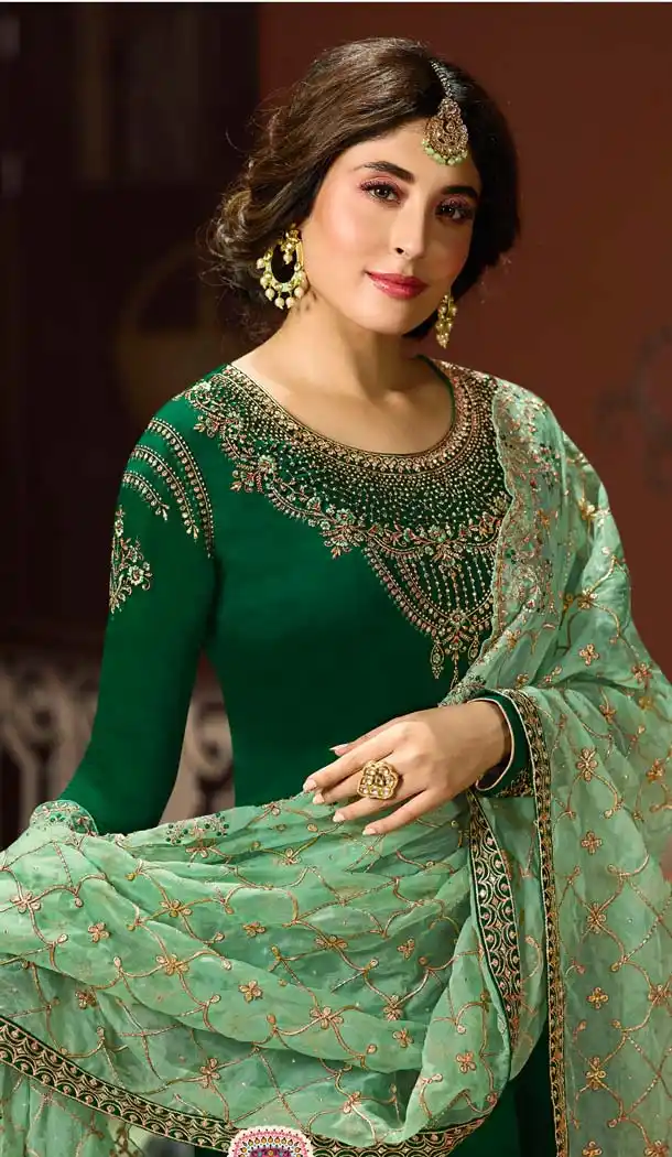 Heavy Georgette Forest Green Embroidery Salwar Kameez -581072323