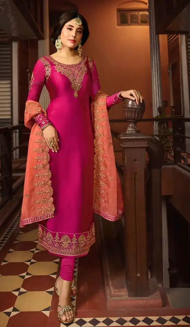 Georgette Rani Pink Heavy Embroidery Salwar Kameez -581072324