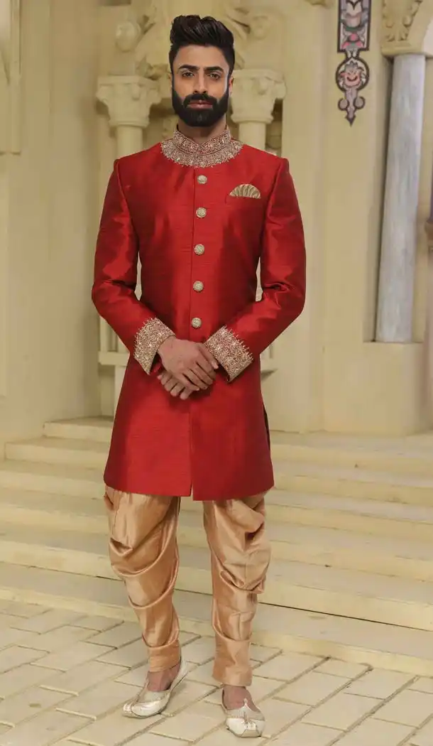 Red Jodhpuri Indo Western Sherwani online -508562412