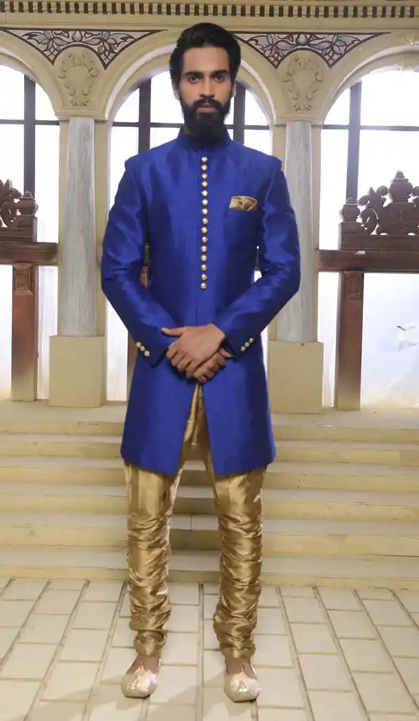 Indo Western Sherwani for Wedding with Raw Silk -508562414