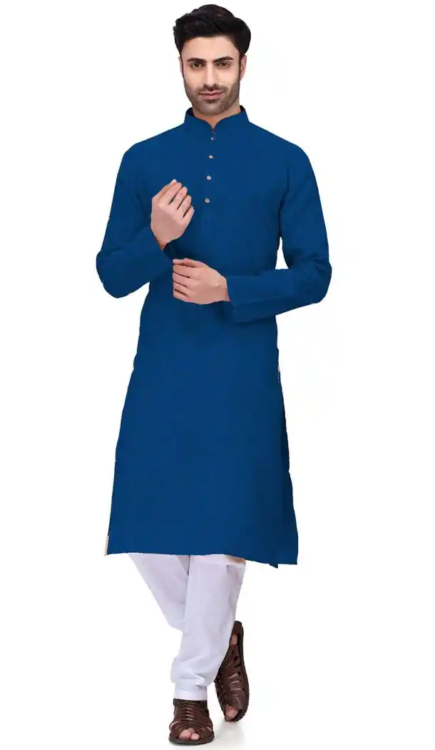 Blue Men Kurta and Pajama Design 2019 Row Silk -508962445