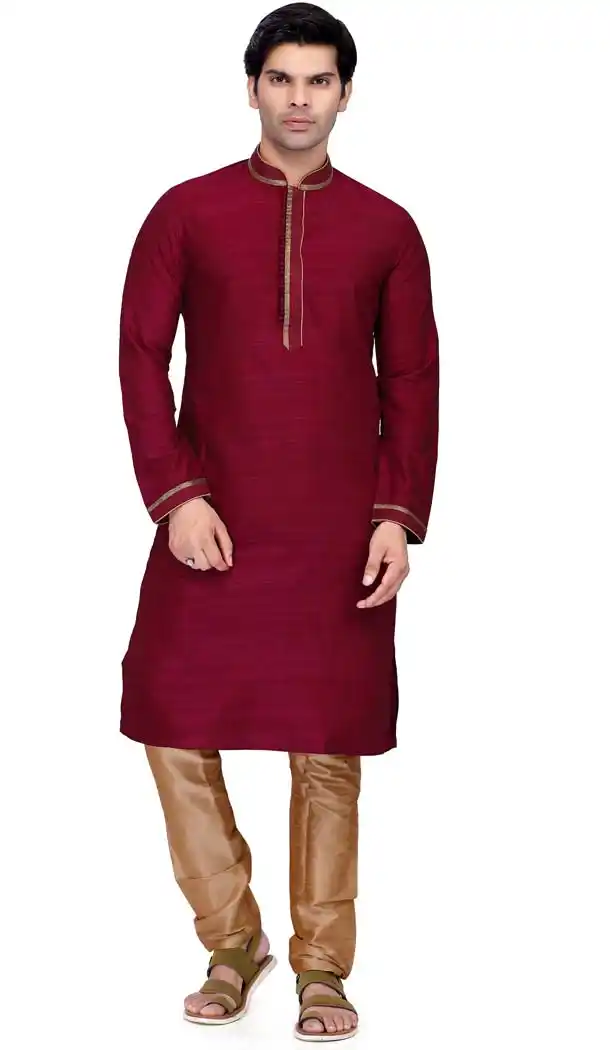 Heenastyle Men's Lates Kurta Pajama Art Silk in Maroon -508962452