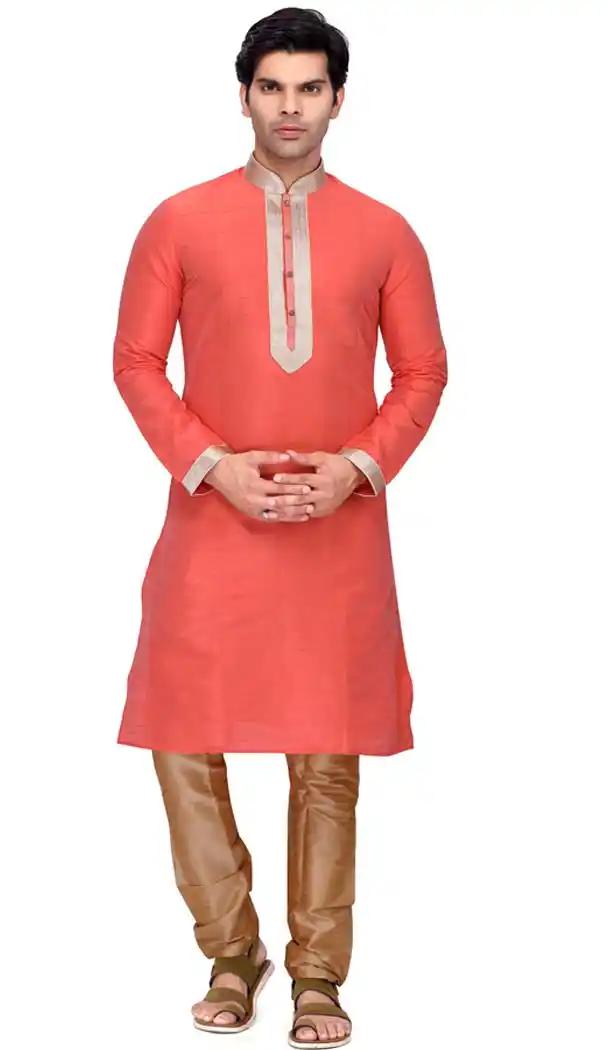 Kurta Pajama Redish Peach Art Silk Design For Man 2019  -508962454