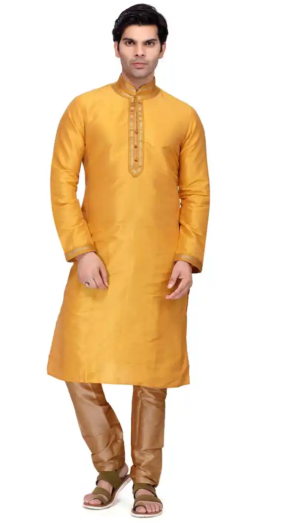 Kurta Pajama Yellow Art Silk Design For Man 2019