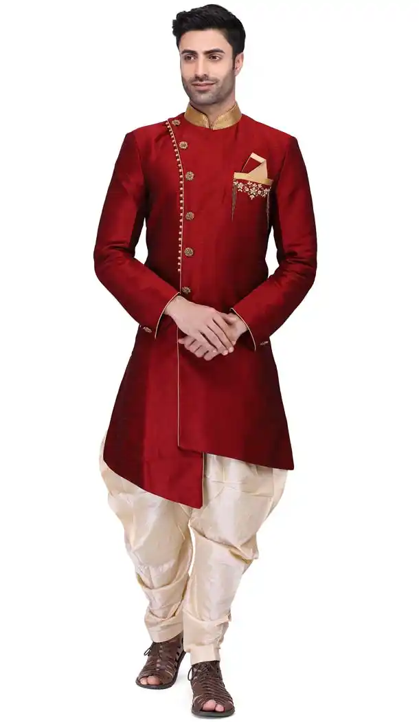 Kurta Pajama Design For Man Art Silk Maroon -508962458