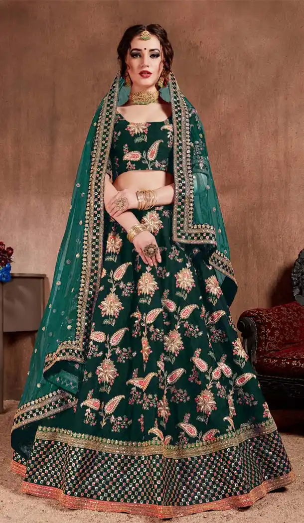 Ladies Sangeet Circular Lehenga in Forest Green -580972314