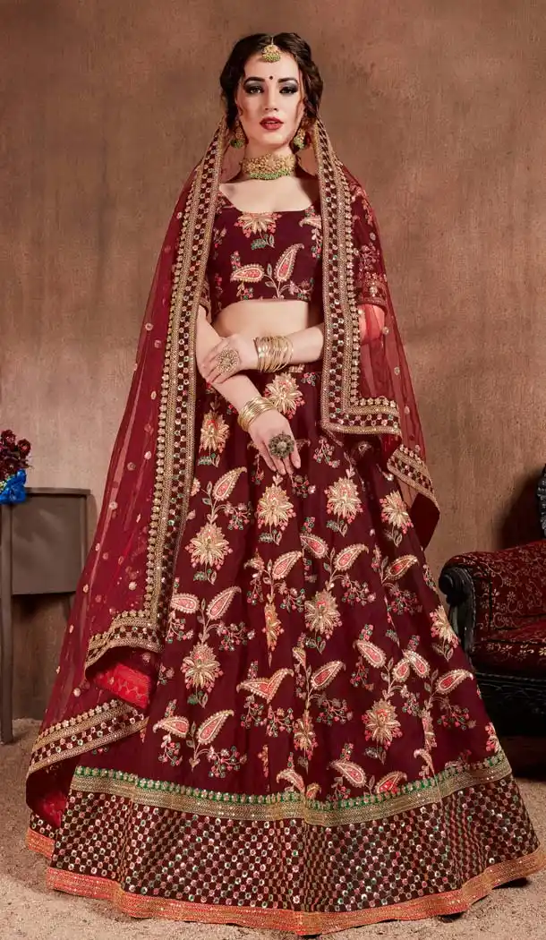 Heavy Sangeet Circular Lehenga in Dark Maroon -580972315