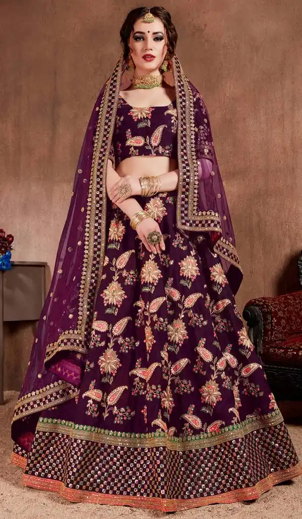 Mehndi Sangeet Lehenga in Dark Purple -580972316