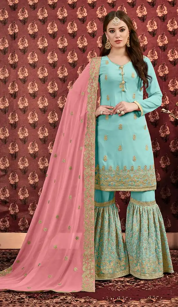 Blue Sharara Suit Pakistani Online India -581172327