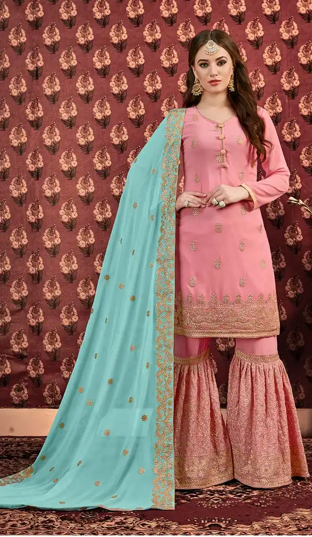 Light Pink Designer Sharara Suits Uk -581172328