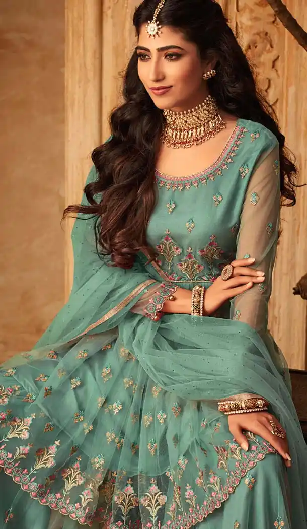 Sea Blue Pakistani Sharara Suit Uk -581372334