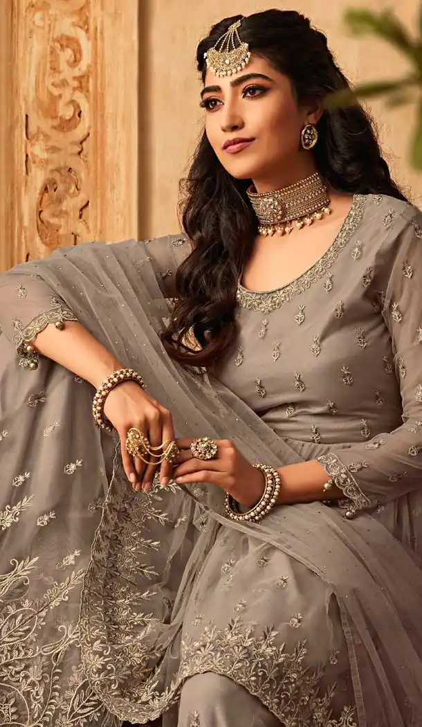 Sharara Suit Heavy Embroidery work New Design in Beige Color -581372336