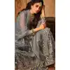 Grey Net Sharara Suit With Crop Top
