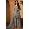 Grey Net Sharara Suit With Crop Top