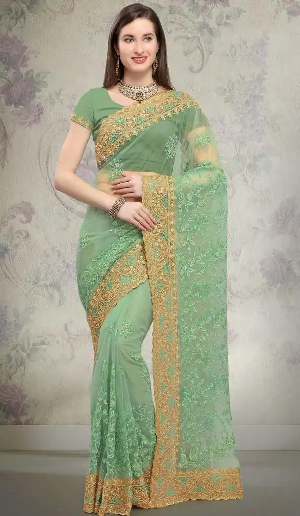Net Designer Green Saree Blouse -581672353