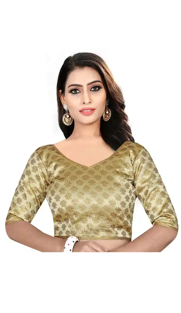 Chiku Color Brocade V Neck Plus Size Readymade Casual Blouse -4563890