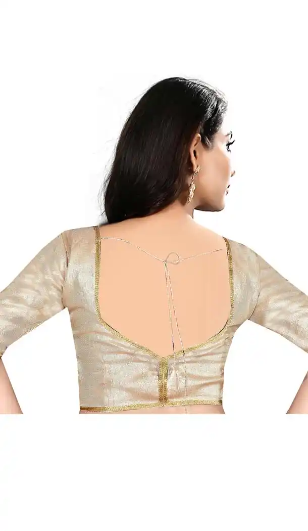 Gold Color Brocade Round Neck Plus Size Readymade Casual Blouse -4563892
